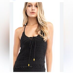 OP Black Crochet Tankini /Top -Keyhole-Adjustable-Strappy Tieback-NWT- Women Xs🖤